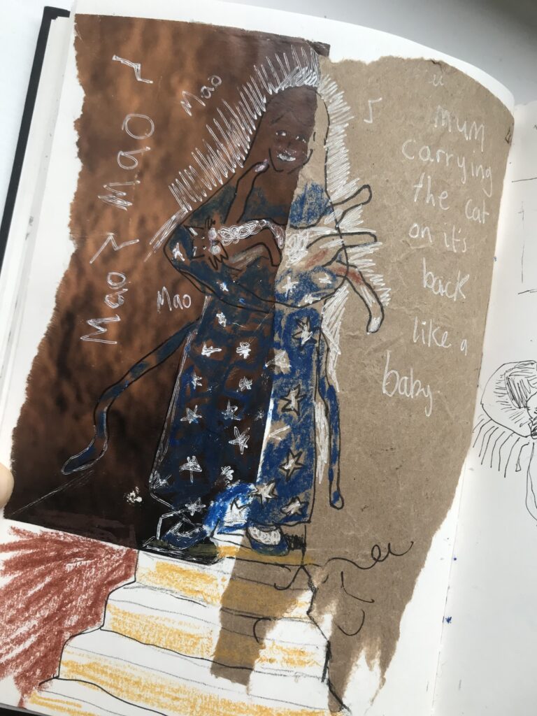 collage of woman with cat